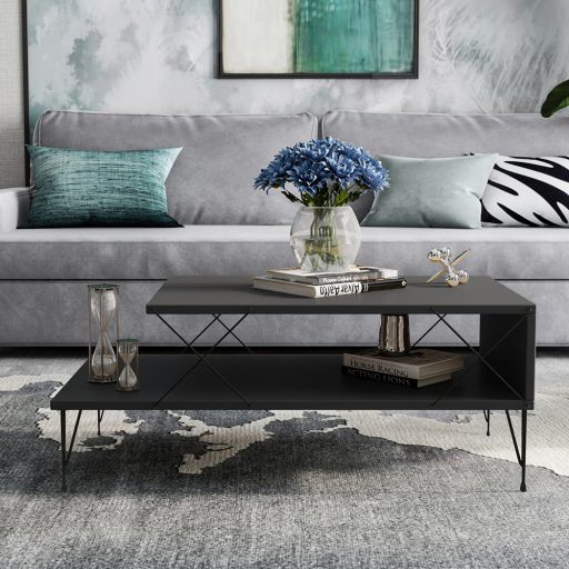 Tavolino da caffè con gambe in metallo 100x40x50cm, Antracite