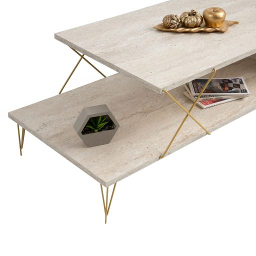 Tavolino da Caffè con Gambe in Metallo 100x40x50cm, Oro