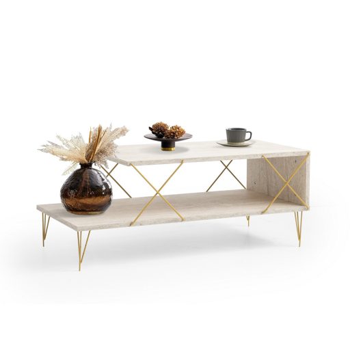 Tavolino da Caffè con Gambe in Metallo 100x40x50cm, Oro