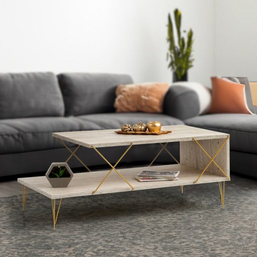 Tavolino da Caffè con Gambe in Metallo 100x40x50cm, Oro