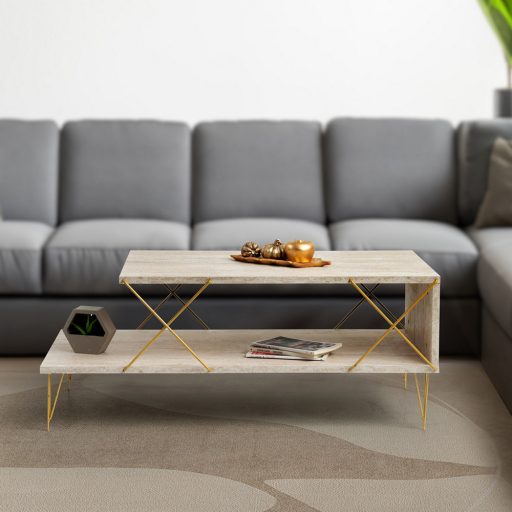 Tavolino da Caffè con Gambe in Metallo 100x40x50cm, Oro