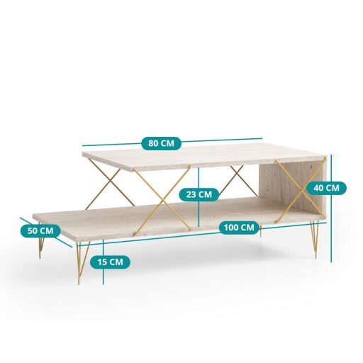 Tavolino da Caffè con Gambe in Metallo 100x40x50cm, Oro