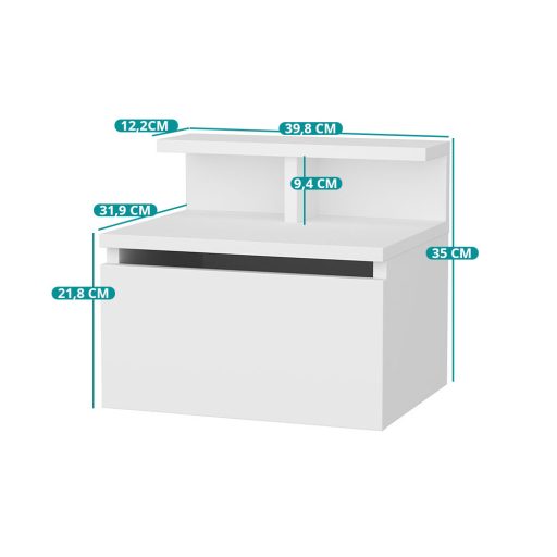 Comodino da Parete 39.8x31.9x35cm, Bianco