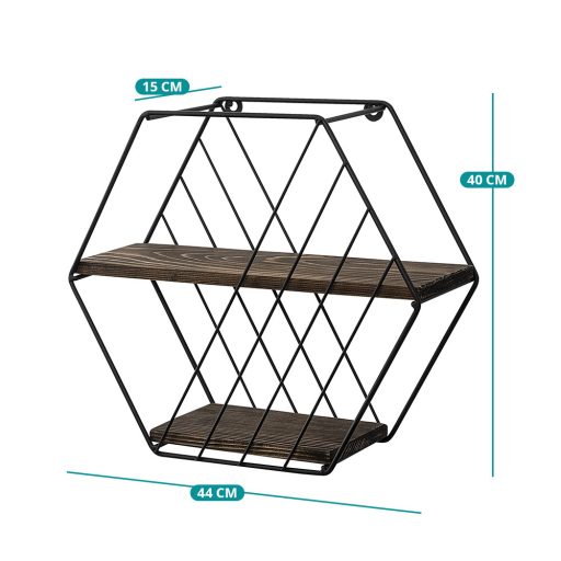 Mensola Metallica Esagonale 44x40x15cm, Nero-Noci