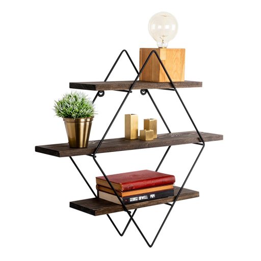 Mensola in Metallo a Diamante 60x40x15cm, Nero-Noci