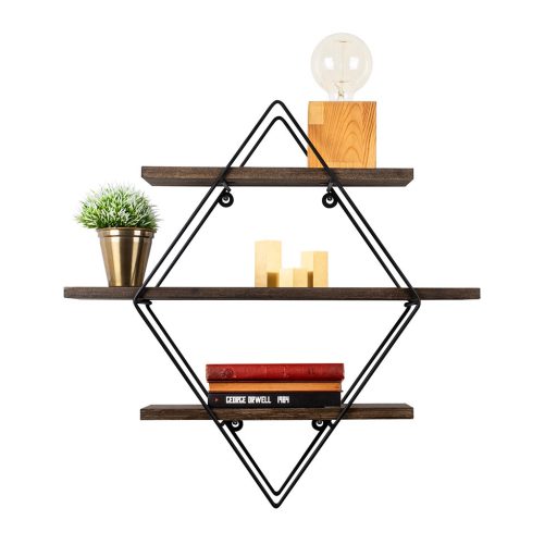 Mensola in Metallo a Diamante 60x40x15cm, Nero-Noci