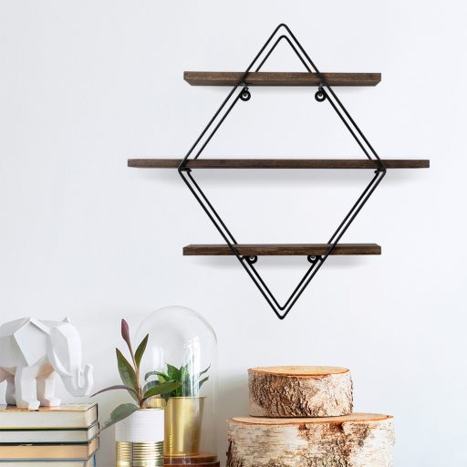 Mensola in Metallo a Diamante 60x40x15cm, Nero-Noci