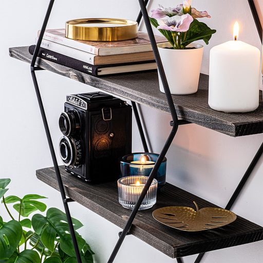 Mensola in Metallo a Diamante 60x40x15cm, Nero-Noci