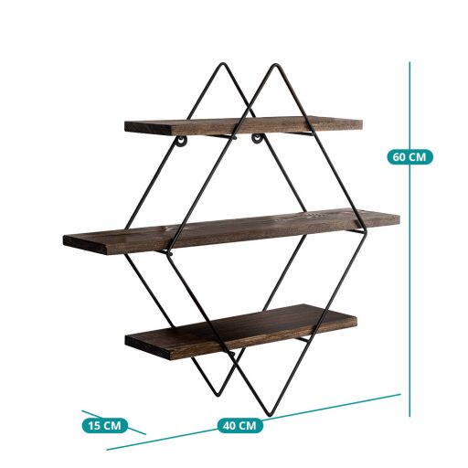 Mensola in Metallo a Diamante 60x40x15cm, Nero-Noci