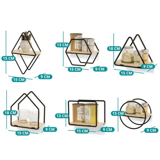 Set di mensole da parete 6 pezzi, nero