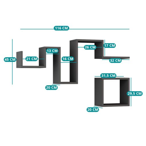 Set di mensole da parete a 2 pezzi, antracite