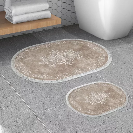 Set di tappeti da bagno 2 pezzi, beige