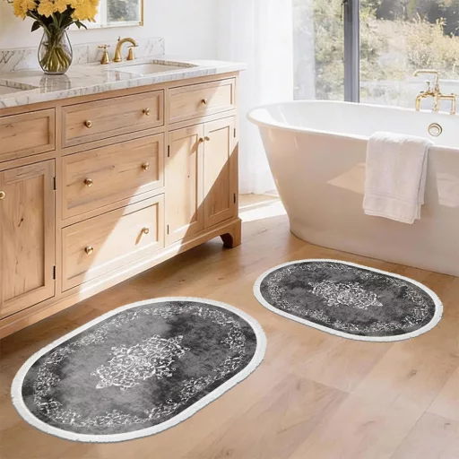 Set di tappeti da bagno grigi a 2 pezzi