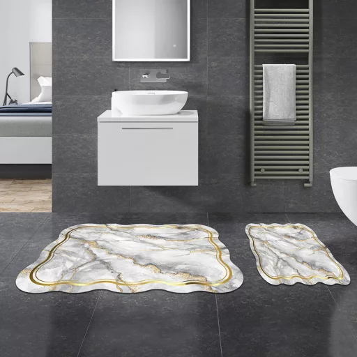 Set di tappeti da bagno con motivo marmo, grigio