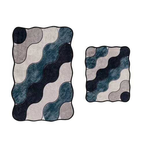 Set di tappeti da bagno con motivo ciottoli, blu