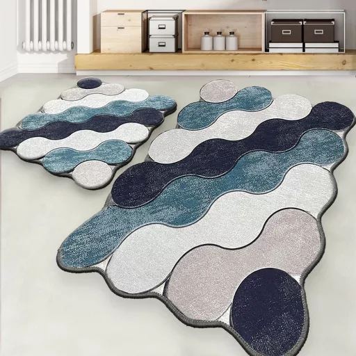 Set di tappeti da bagno con motivo ciottoli, blu