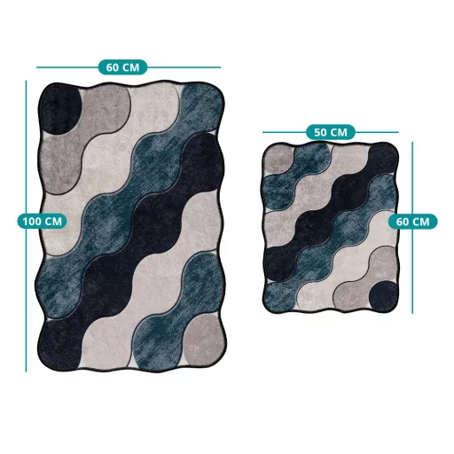 Set di tappeti da bagno con motivo ciottoli, blu