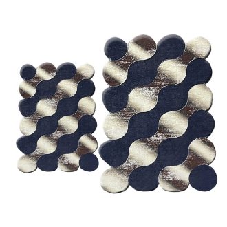 Set di Tappeti da Bagno con Motivo a Ciottoli, Blu-Oro