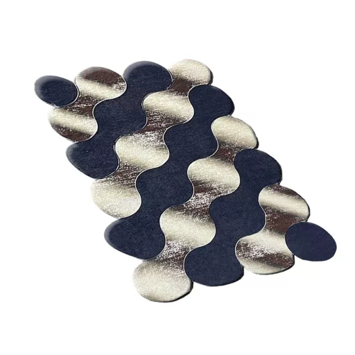 Set di Tappeti da Bagno con Motivo a Ciottoli, Blu-Oro