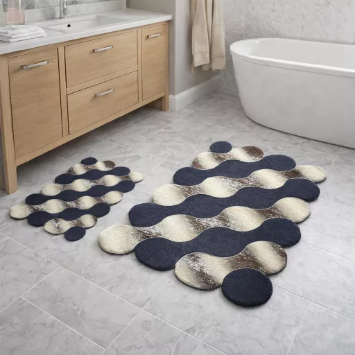 Set di Tappeti da Bagno con Motivo a Ciottoli, Blu-Oro