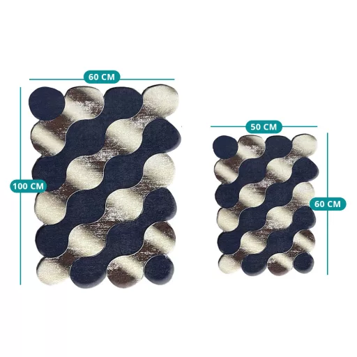Set di Tappeti da Bagno con Motivo a Ciottoli, Blu-Oro