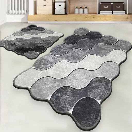 Set di Tappeti da Bagno con Motivo a Ciottoli, Grigio
