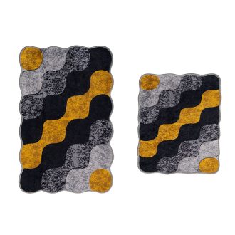 Set di Tappeti da Bagno con Motivo Ciottoloso, Grigio-Giallo