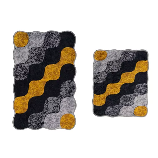 Set di Tappeti da Bagno con Motivo Ciottoloso, Grigio-Giallo