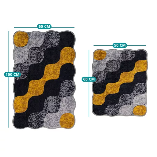 Set di Tappeti da Bagno con Motivo Ciottoloso, Grigio-Giallo