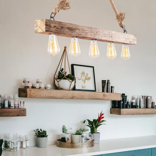Lampada da soffitto in legno vintage