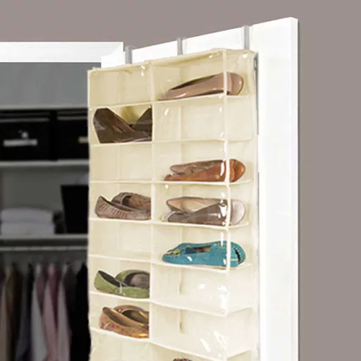 Organizer per scarpe da appendere alla porta con copertura trasparente - design salvaspazio