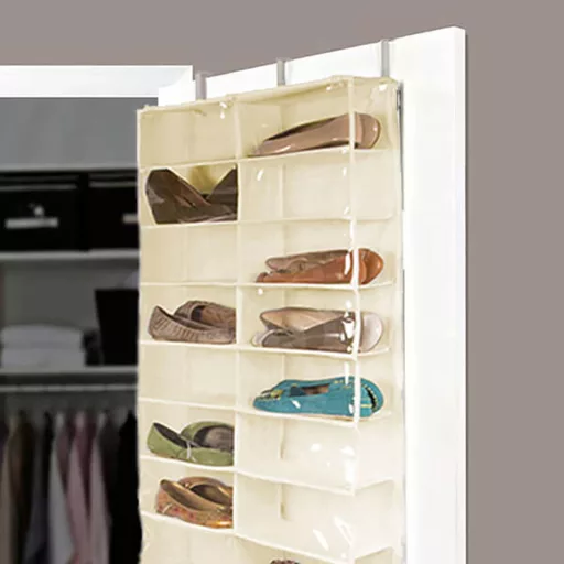 Organizer per scarpe da appendere alla porta con copertura trasparente - design salvaspazio