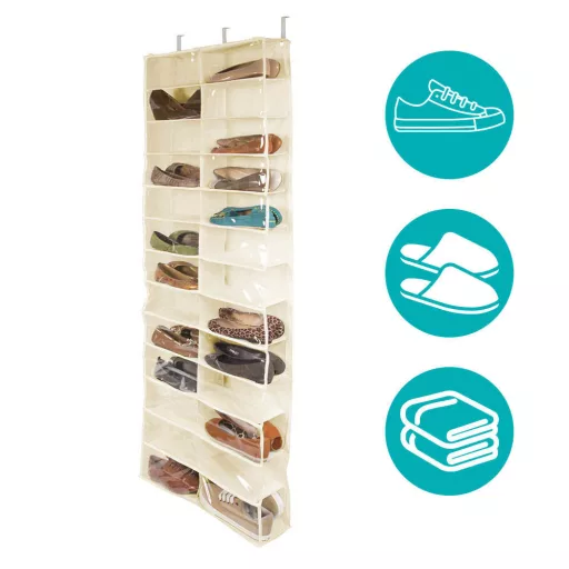 Organizer per scarpe da appendere alla porta con copertura trasparente - design salvaspazio