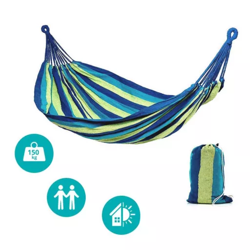 Amaca doppia portatile - Blu, 200x150 cm, capacità 150 kg, con borsa di stoccaggio