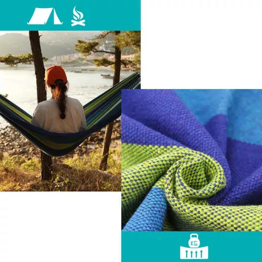 Amaca doppia portatile - Blu, 200x150 cm, capacità 150 kg, con borsa di stoccaggio