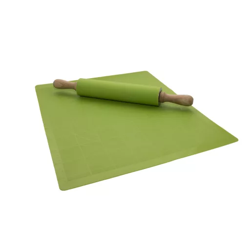 Mattarello in silicone con tappetino antiaderente - Verde