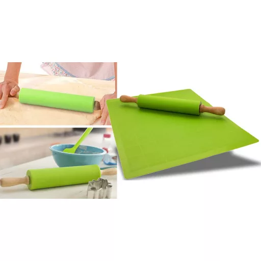 Mattarello in silicone con tappetino antiaderente - Verde