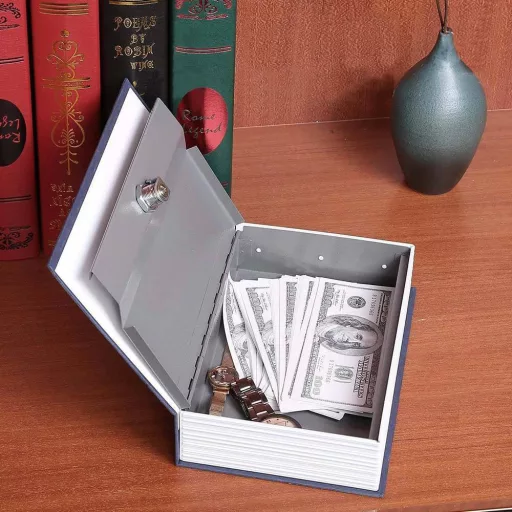 Cassaforte a forma di libro con serratura a chiave - Stoccaggio metallico discreto per casa e ufficio