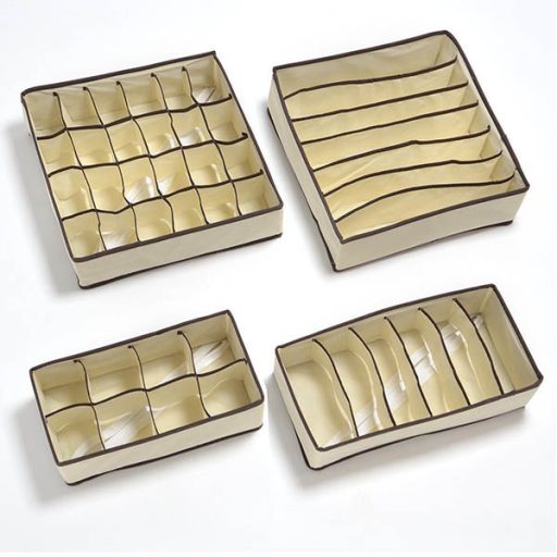 Set di scatole per riporre in beige da 4 pezzi per organizzare biancheria intima e accessori