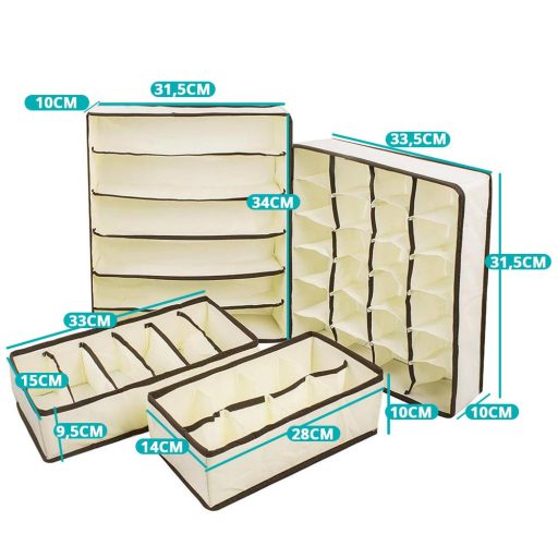 Set di scatole per riporre in beige da 4 pezzi per organizzare biancheria intima e accessori