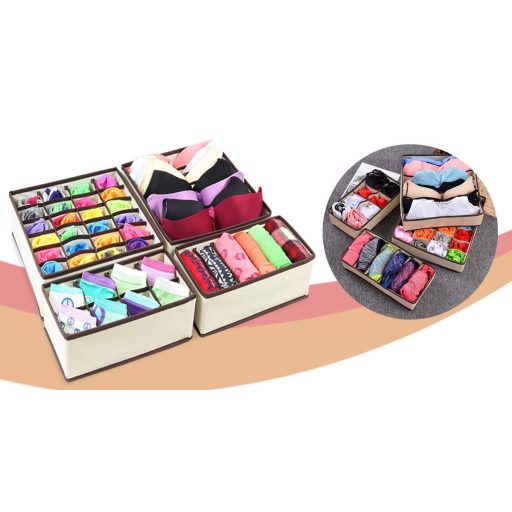 Set di scatole per riporre in beige da 4 pezzi per organizzare biancheria intima e accessori