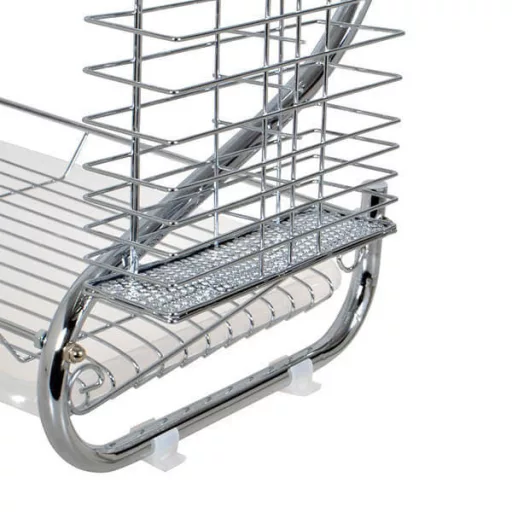 Scolapiatti in metallo con vassoio di drenaggio e portaposate - Design salvaspazio