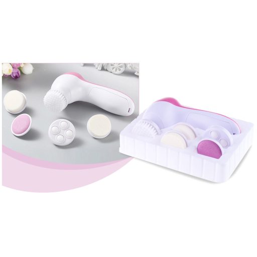 Dispositivo di pulizia del viso 5-in-1 con 5 testine intercambiabili, compatto e a batteria