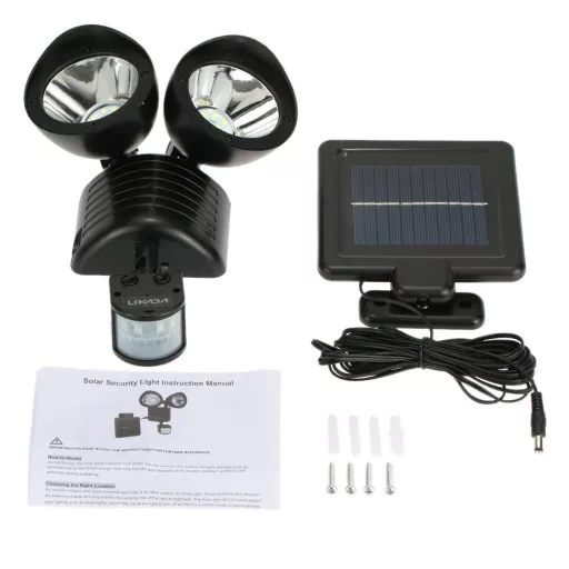 Lampada solare a doppio sensore di movimento - 22 LED, 150 lumen, impermeabile IP44