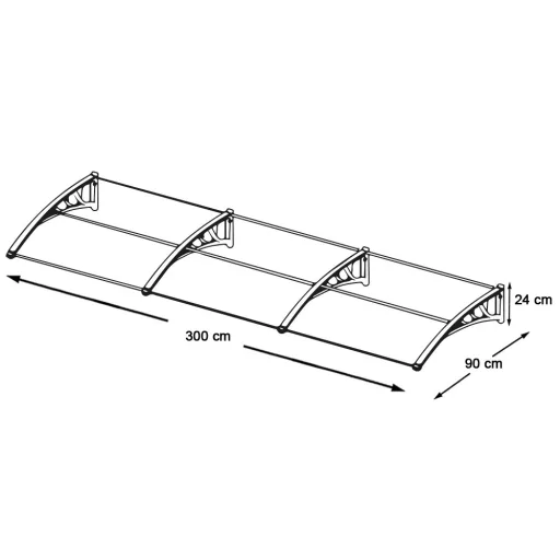 Tenda in policarbonato resistente alle intemperie - 300x90 cm, nera - Disponibile in diverse dimensioni e colori