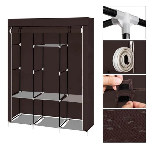 Armadio portatile con copertura con zip - 130x45x170 cm, marrone