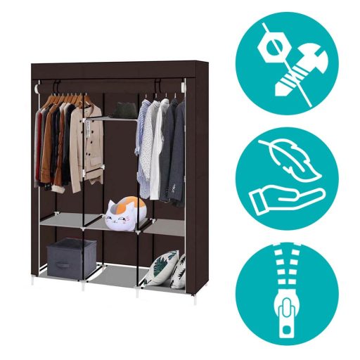 Armadio portatile con copertura con zip - 130x45x170 cm, marrone