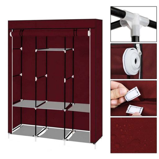 Armadio mobile con copertura con zip - 130x45x170 cm, facile da montare, storage antipolvere