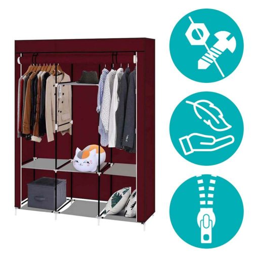 Armadio mobile con copertura con zip - 130x45x170 cm, facile da montare, storage antipolvere