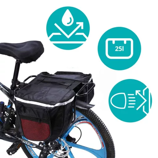 Borsa da bicicletta impermeabile doppia da 25L con strisce riflettenti